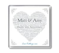 PREZZIFY Personalized 30th Wedding Anniversary (Pearl) Coaster - 30 Years Married Gift for Couple, Custom Names & Message, Red/Silver, Word Art, 10cm Square