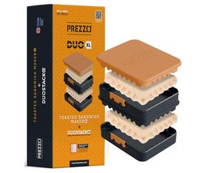 PREZZO DUO XL Toastie Maker for Standard Bread - Sandwich Crimper & DuoStack | Enjoy Healthy Toasted Snacks in Minutes - Simply Crimp, Heat, Eat it! Seals 2 Toasties at Once - Plus Grater Lid
