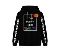 PRFELMG Custom Hoodie Unisex Design Your Own Hoodie -Custom Hoodies - Personalised Couple Sweatshirt - Team Sweatshirts - Custom Sweatshirt for Couple - personalised gifts On Front/Back/Sleeve Black