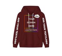 PRFELMG Custom Hoodies for Men Women Unisex, Personalised Soft Sweatshirt with Your Text Picture Logo Images Name, Couple Hoodies Dark Crimson