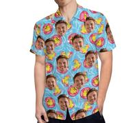 PRFELMG Personalised Hawaiian Shirts for Men,Custom Hawaiian Shirt with Face Photo,Personalised Funny Shirt,Summer Short Sleeve Shirts,Tropical Beach Funny Shirts Gifts for Women Husband Wife