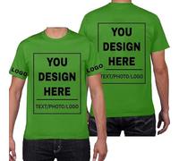 PRFELMG Personalised T Shirts for Men Woman,Custom T Shirts Design Your Own,Customised Couple Shirt Tee Gifts Add Photo Logo Text T Shirt Printing 4 Side LightGreen