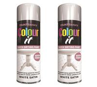 PRICE BEATER Colour It White Satin Spray Paint, Quick-Drying Multi-Surface Aerosol for Furniture, Metal, Wood, Plastic & Glass, Smooth Satin Finish, 400ml (2 Pcs)