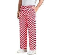 PRICE BEATER Professional Chef Trouser Kitchen Uniforms for Unisex-Adult Classic Poly Cotton, Elasticated Waistband, Ideal for Daily use (UK, Alpha, L, Regular, Regular, Red & White Check)