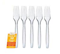 PRICE BEATER Reusable Forks (Clear) - Pack of 50 | for Indoor and Outdoor Parties