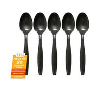 PRICE BEATER Reusable Spoons (Black) - Pack of 50 | for Indoor and Outdoor Parties