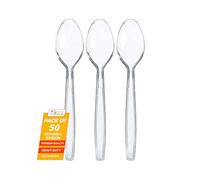 PRICEBEATER Reusable Plastic Dessert Spoons, Heavy Duty Reusable, Hand Washable, Cutlery Tablespoon, Plastic Cutlery for Parties and Basic Everyday Tableware and Dinnerware Pack of 50 (Clear Spoons)