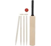 PRICE BEATER Size 5 Wooden Cricket Set with Bat, 4 Piece Wicket Set, Ball & Rubber Grip Handle, Lightweight, Portable & Durable Outdoor Cricket Kit for Kids, Beginners & Family Fun