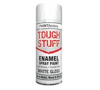 PRICE BEATER Tough Stuff Enamel White Gloss Spray Paint, Durable Hard-Wearing Enamel Coating by Paint Factory, Fast-Drying, Multi-Surface Spray for Metal, Wood & Plastic, 400ml (1 Pcs)