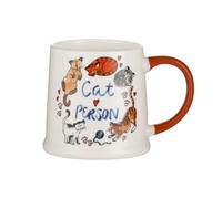 Price & Kensington 'Cat Person' Mug 380ml | Fine China Cat Lover Coffee/ Tea Mug | Watercolour Cat Design with Orange Handle | Microwave & Dishwasher Safe