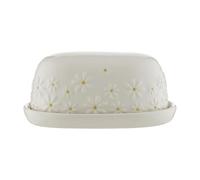 Price & Kensington Butter Dish Daisy – Ceramic Embossed Daisy Handpainted Yellow Centre Cream Glaze