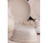 Price & Kensington Butter Dish Daisy – Ceramic Embossed Daisy Handpainted Yellow Centre Cream Glaze
