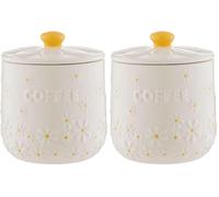 Price & Kensington Daisy Coffee Storage Jar | 700ml Airtight Ceramic Canister | Embossed Daisy 3D Lid with Hand-Painted Yellow Handle | Cream Glaze | Kitchen Storage Container (Pack of 2)