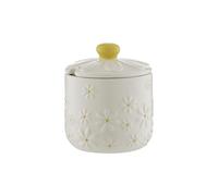 Price & Kensington Daisy Sugar Bowl | Ceramic Sugar Bowl with Embossed Daisy 3D Lid | Hand-Painted Yellow Handle | Cream Glaze | Kitchen Storage Bowl