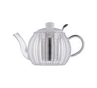Price & Kensington Luxe Glass Teapot with Stainless Steel Infuser 1000ml | Fluted Embossed Glass Teapot with White Ceramic Lid | Non-Drip Spout, Ergonomic Handle & Gift Box