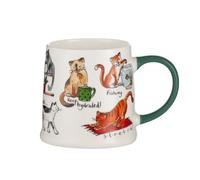 Price & Kensington 'Wellness Cats' Mug 380 ml | Fine China Cat Lover Coffee /Tea Mug | Watercolour Cat Design with Green Handle | Microwave & Dishwasher Safe