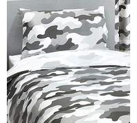 Price Right Home Camouflage Grey Design Single Duvet Cover Set + Matching Curtains 66in x 54in (168cm x 137cm)
