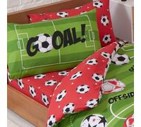 Price Right Home Football Red and Green Bedroom Range - Kids, Teens, Sports Theme - Duvet Cover Set, Fitted Sheet Set & Curtains Available (Single Fitted Sheet Set)