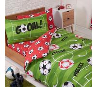 Price Right Home Football Red and Green Bedroom Range - Kids, Teens, Sports Theme - Duvet Cover Set, Fitted Sheet Set & Curtains Available (Single Duvet Cover Set)