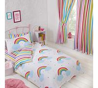 Price Right Home Rainbow Sky Single Duvet Cover Set + Matching Striped Lined Curtains 54" Drop