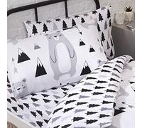 Scandi Bear Forest Bedroom Range Kids White/Grey/Black - Duvet Cover Set, Fitted Sheet Set & Curtains Available (Junior Fitted Sheet Set)