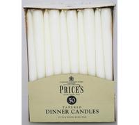 PRICE`S TAPERED DINNER CANDLES 25cm 50 Pack Non Dripping Ivory,Red,White,Green