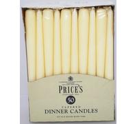 PRICE`S TAPERED DINNER CANDLES 25cm 50 Pack Non Dripping Ivory,Red,White,Green