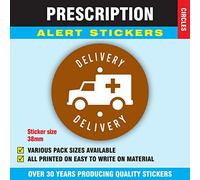 PRICE STICKERS 1000 Prescription Alert Sticker Roll, (Brown Delivery) 38mm Round Adhesive Labels, Easy-to-Read Small Label Stickers for Prescription Bottles, Healthcare Clinic Supplies