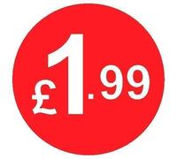 Price Stickers - 20mm Pack of 200 Round Red Labels From 99p to £10 (£1.99) Coloured Stick On Price Labels Stickers Removable Self Adhesive Pricing Sticker Paper Easy Peel Sticky Label Paper for Retail