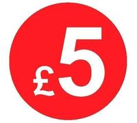 Price Stickers - 20mm Pack of 200 Round Red Labels from 99p to £10 (£5) Coloured Stick On Price Labels Stickers Removable Self Adhesive Pricing Sticker Paper Easy Peel Sticky Label Paper for Retail