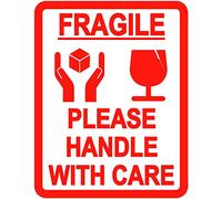 Price Stickers Handle with Care Fragile Stickers, 100 Pack, Red, 80x103mm | Bold Print, Strong Self-Adhesive Backing, Durable Paper, Parcel Labels, Moving Boxes, Shipping and Storage