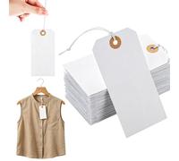 Price Tags with String, 100PCS White Gift Tags, 120 x 60mm Large Plain Gift Tags with Elastic Rope Attached for Luggage Clothing Gifts Jewelry (White)