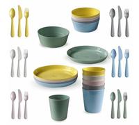 PriceKingX Plastic Dinnerware Set - 36pcs Kalas Dinner Set - Plates, Tumblers, Bowls & Cutlery - Lightweight, Reusable & Dishwasher Safe for Home Kitchen or Picnics use (36x Dinner Set)