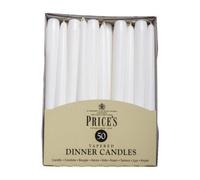 Price's 50 Tapered White Household Dinner Candles Prices Wax Candles 8H Burn Time 24Cm