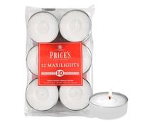 Price's Candles Maxi Tealights Pack of 12 Unscented Long Burning Tea Light Candles with 10 Hour Burn Time for Home Décor Dining Events and Outdoor Use