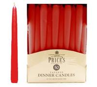 Price's Candles | Unwrapped Tapered Dinner Candles 50-Pack 8 Hours Burn | Red