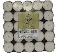 Prices Patent Candles White Tealights Bag, Pack of 50, Wax, l x 3.8cm w x 1.8cm h, Unscented