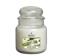 Price's Candles White Musk Scented candle in MEDIUM GLASS JAR with glass lid