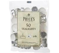 PRICES Patent Candles White Tealights Bag Pack of 50 Wax l x 3.8cm w x 1.8cm h Unscented [Energy Class A]