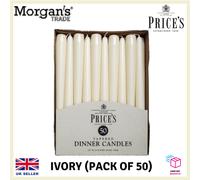 Price's Unwrapped Tapered Dinner Candles 50 Pack 8 Hours Burn Red, Ivory, White