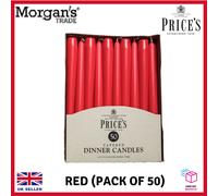 Price's Unwrapped Tapered Dinner Candles 50 Pack 8 Hours Burn Red, Ivory, White