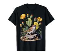 Prickly Pear Cactus Yellow Flower Woodland Bird Art T-Shirt