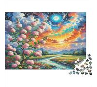 Prickly Plum Paper Cherry Blossoms with Sunset And Starry Sky Jigsaw Puzzle Set for Adults Educational Gift Relaxing Activity 38x26cm/1000pcs