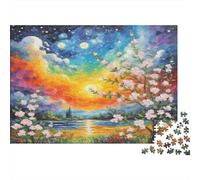 Prickly Plum Recycled Paper Cherry Blossoms with Rainbow And Sun over River Jigsaw Puzzle Challenging 70x50cm/1000pcs