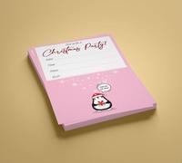 Prickly Products Penguin Christmas Party Invitation x 12 Pack - Pink A5 Party Invites 148mm x 210 mm