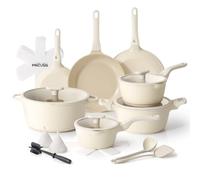 PRICUSIS Ceramic Pots and Pans Set Nonstick, 21Pcs Nontoxic Induction Cookware Set, 100% Dishwasher Safe, Stay Cool Handle, Fully Coated, PTFE PFOA & PFAS Free (Coconut White）