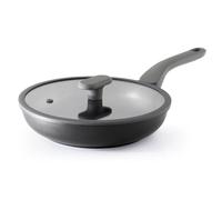 PRICUSIS Nonstick Ceramic Frying Pan with Lid, 8/10 Inch Skillet with Stay Cool Handle, Fully Coated, Induction Compatible & Oven Safe, 100% Dishwasher Safe, PTFE & PFOA Free(8 Inch, Black Sesame)