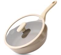 PRICUSIS Nonstick Deep Frying Pan with Glass Lid, 10 Inch (3.2 qt), 5X Durable Nonstick Sauté Pan, Scratch & Stain Resistant, PFOA Free, Induction Compatible, Dishwasher & Oven Safe, Natural Linen