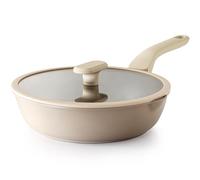 PRICUSIS Nonstick Deep Frying Pan with Glass Lid, 10 Inch (3.2 qt), 5X Durable Nonstick Sauté Pan, Scratch & Stain Resistant, PFOA Free, Induction Compatible, Dishwasher & Oven Safe, Natural Linen
