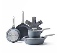 PRICUSIS Nonstick Pots and Pans Set, 9 Pieces Non Toxic Ceramic Nonstick Cookware Set, Nonstick Pan Skillet Set, Healthy Nonstick Frying Pan Set, PTFE PFOA & PFAS Free, Induction Compatible, Gray